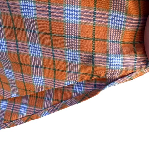 Faconnable Mens Orange Check Plaid Button Up Cotton USA Made Long Sleeve Shirt - Picture 5 of 11
